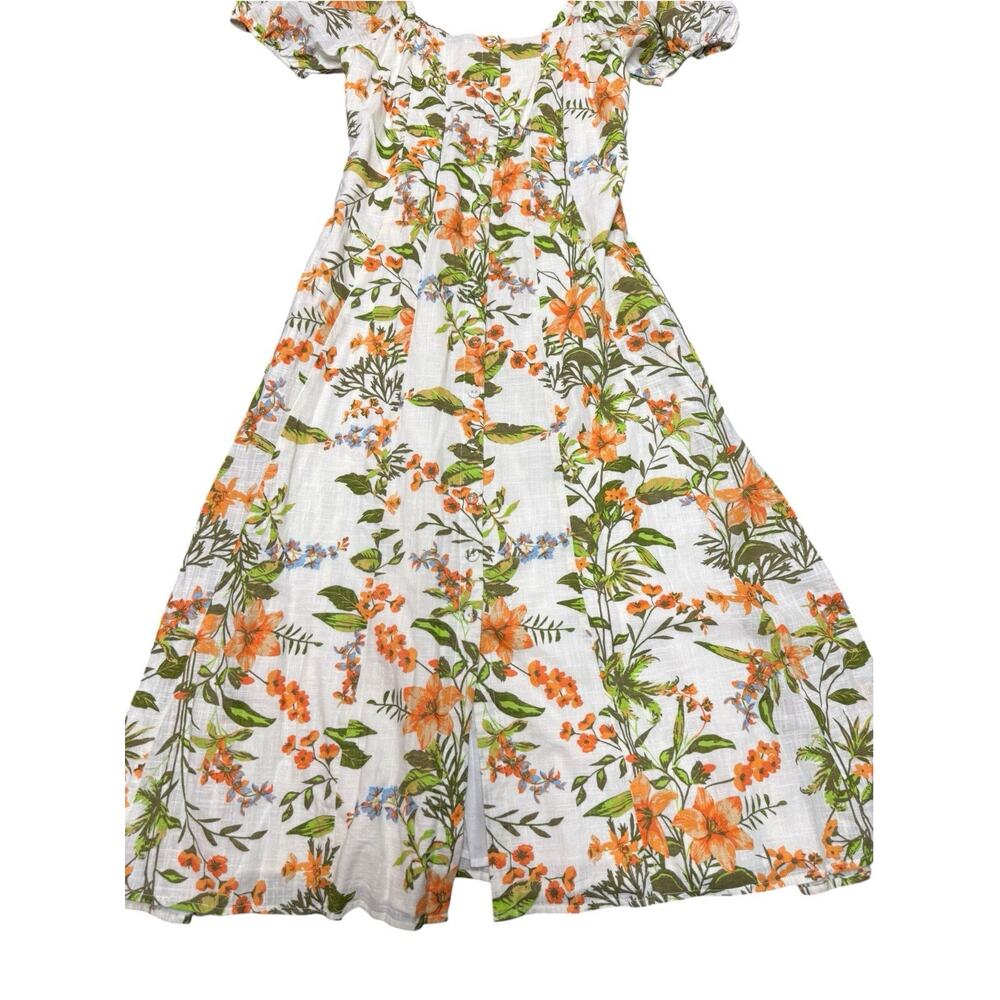 NWT LÉA Anthropologie Floral 100% Cotton Puff Sleeve Midi Dress Medium M - Picture 5 of 10
